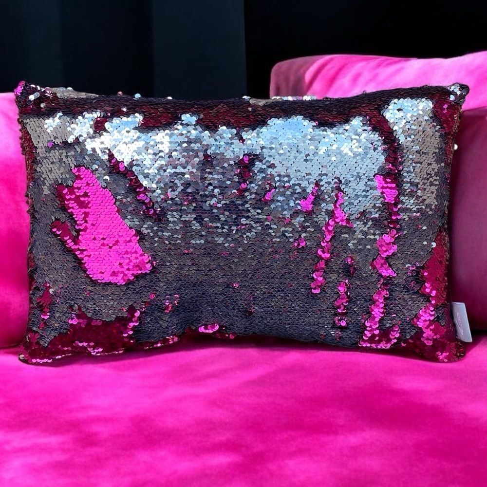 NWOT NEW Aviva Stanoff Sequin Hot Pink/Silver/Black Luxury Decorative Pillow